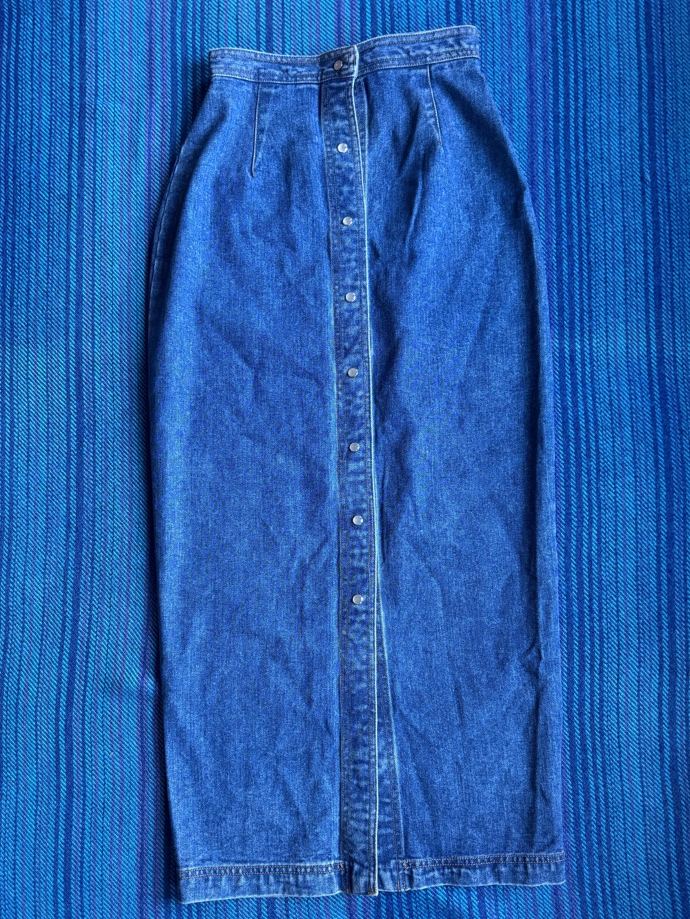 Vintage Karen Kane Button-Front Denim Maxi Skirt - Blue - Picture 5 of 11